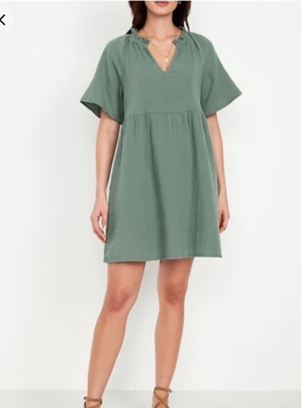 💛 Old Navy Casual Sage Green V-Neck Short Sleeve Dress